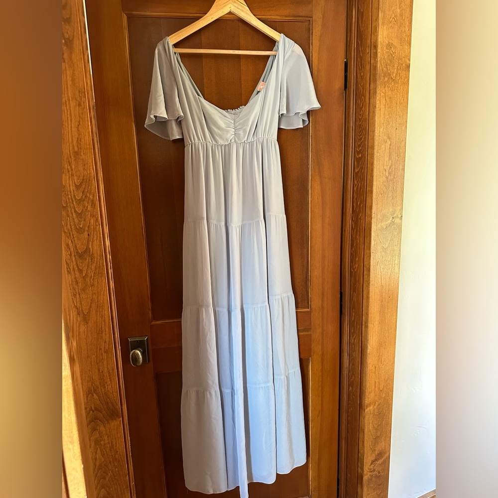 Show Me your Mumu Nicole Maxi Dress Size S Steel Blue Chiffon